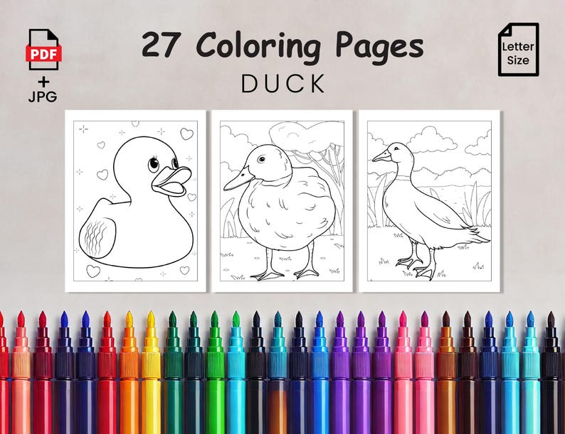 27 Color Pages 27 Duck Coloring Pages for Kids Printable, Cute Baby Duckling Coloring ...