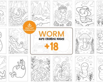 Worm Coloring Pages for Kids Printable Bug Activity Sheets Cute Garden Insect Art Instant Download PDF JPG Fun Nature Coloring Book Set #139