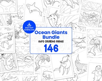 146 Ocean Giants Coloring Pages Bundle for Kids with Sharks, Dolphins, Whales, Seals, Manatees and Megalodon Printables #159