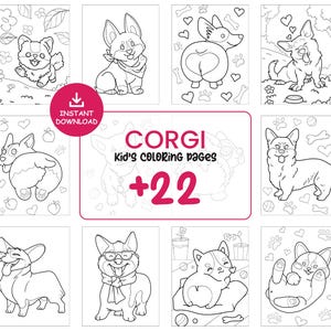 Corgi Coloring Pages for Kids – 22 Printable Puppy Dog Sheets, Cute Pet Coloring Book PDF JPG, Instant Download Activity #108