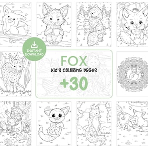 Fox Coloring Pages for Kids – 30 Printable Woodland Animal Coloring Sheets, Cute Toddler Activity, Instant Download PDF JPG Set #065