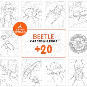 20 Beetle Coloring Pages for Kids – Cute Insect Printable Coloring Book, Bug Activity Sheets, Instant Download PDF JPG #118
