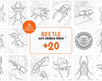 20 Beetle Coloring Pages for Kids – Cute Insect Printable Coloring Book, Bug Activity Sheets, Instant Download PDF JPG #118