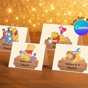 Winnie the Pooh Place Cards. Classic Pooh Bear Food Labels. Table Name Cards,Editable Tent Cards. Printed Gender Neutral Decorations FT #052