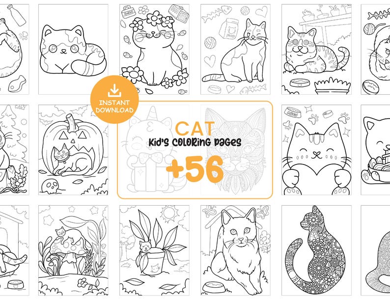 Cat Coloring Pages for Kids | Printable Coloring Book PDF | Kids ...