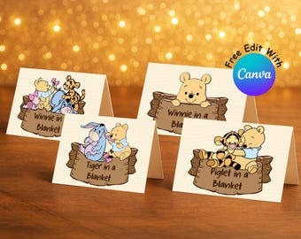 Winnie Puuh Party Food Zelt, Hundert Morgen Holz Party Food Label, Perfekt für jede Geburtstagsfeier oder Veranstaltung, Digitale Datei FT #010