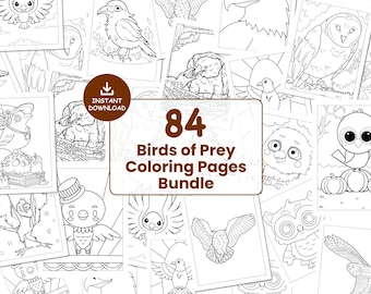 Birds of Prey Coloring Pages Bundle – Printable Eagle, Owl, Raven Sheets for Kids & Adults #157
