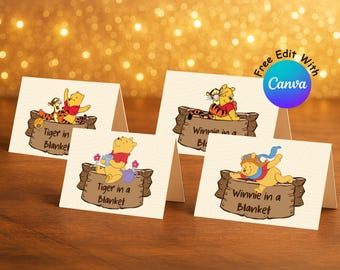 Winnie Puuh Party Food Zelt, Hundert Morgen Holz Party Food Label, Perfekt für jede Geburtstagsfeier oder Veranstaltung, Digitale Datei FT #011