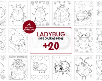 Disegni da colorare di coccinelle per bambini - 20 fogli di insetti carini stampabili, attività sugli insetti, libro da colorare digitale sugli animali in PDF, download immediato #100