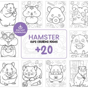 20 Hamster Coloring Pages for Kids – Cute Pet Printable Coloring Book, Small Animal Activity Sheets, Instant Download PDF JPG #120