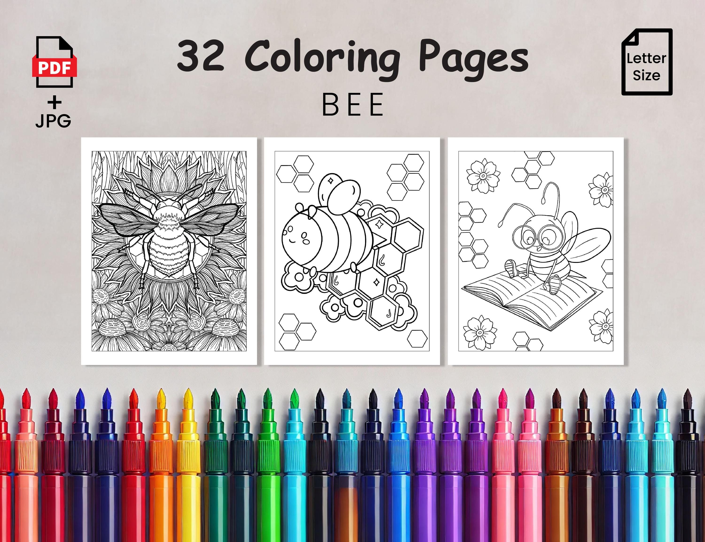 Bee Coloring Pages & Book for Kids – 32 Printable Nature Sheets | Cute ...