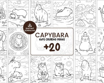 Capybara Coloring Pages for Kids Printable Animal Activity Sheets Cute Jungle Instant Download PDF JPG Fun Coloring Book for Children #130