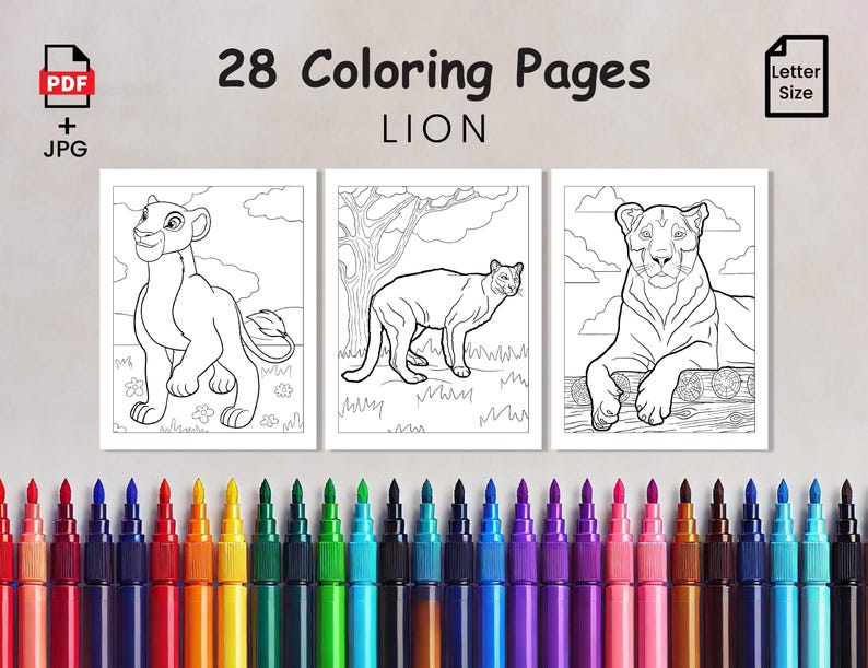 Lion Coloring Pages for Kids Instant Download – 28 Printable Jungle ...
