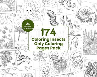 174 Insects Coloring Pages for Kids Bundle with Butterfly, Bee, Caterpillar, Ladybug, Beetle and More #158