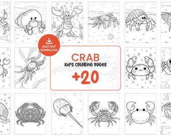 Crab Coloring Pages for Kids | 20 Printable Sea Animal Coloring Sheets | Ocean Activity | Instant Download PDF JPG #116