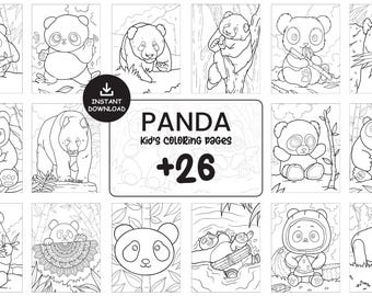 子ども向けパンダのぬり絵 - かわいいクマのプリント、ジャングルの動物アクティビティシート、幼稚園向けぬり絵PDF、デジタルダウンロード #088
