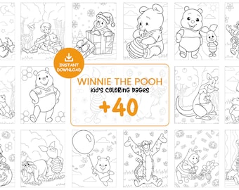 40 páginas para colorear de WINNIE THE POOH I páginas para colorear imprimibles para niños I libro para colorear de dibujos animados para niños I páginas para colorear imprimibles #075