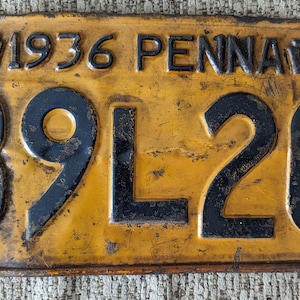 Vintage 1936 Pennsylvania License Plate