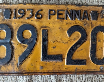 Vintage 1936 Pennsylvania License Plate