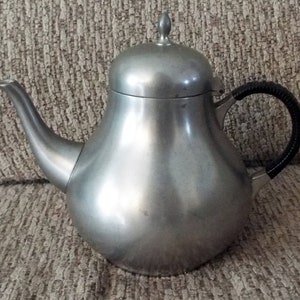 Vintage CK Tiel Holland Pewter Teapot with Rattan Handle
