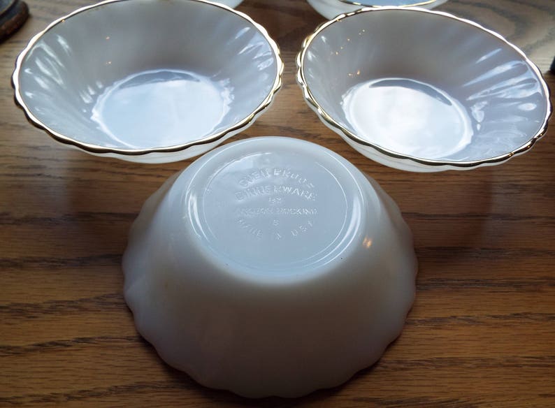 Vintage Anchor Hocking ClassicRachael design~Set of 5 Fruit Bowls with 22Kt Gold Trim