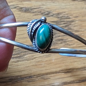 Vintage 925 Sterling Silver Old Pawn Malachite Cuff Bracelet