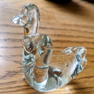 Vintage Double Swan Glass Art Paperweight
