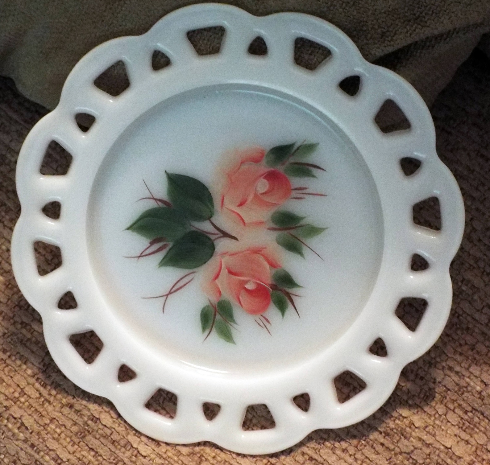 Vintage Hand Painted Milk Glass Plate Etsy