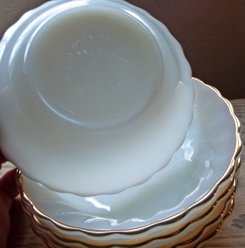 Vintage Anchor Hocking ClassicRachael design~Set of 5 Fruit Bowls with 22Kt Gold Trim