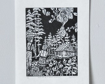 Hansel and Gretel Linocut print