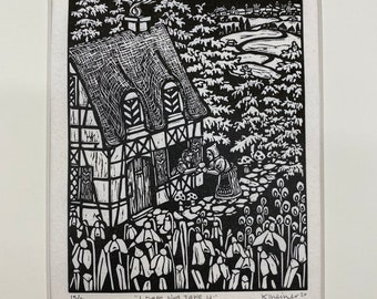 Snow White original linocut print “Snowdrop”