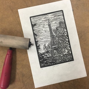 Paris Eiffel Tower Original Linocut Print