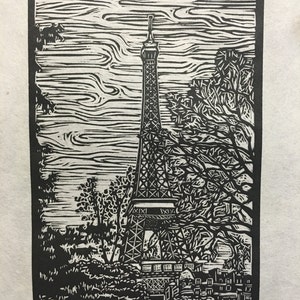 Paris Eiffel Tower Original Linocut Print image 3