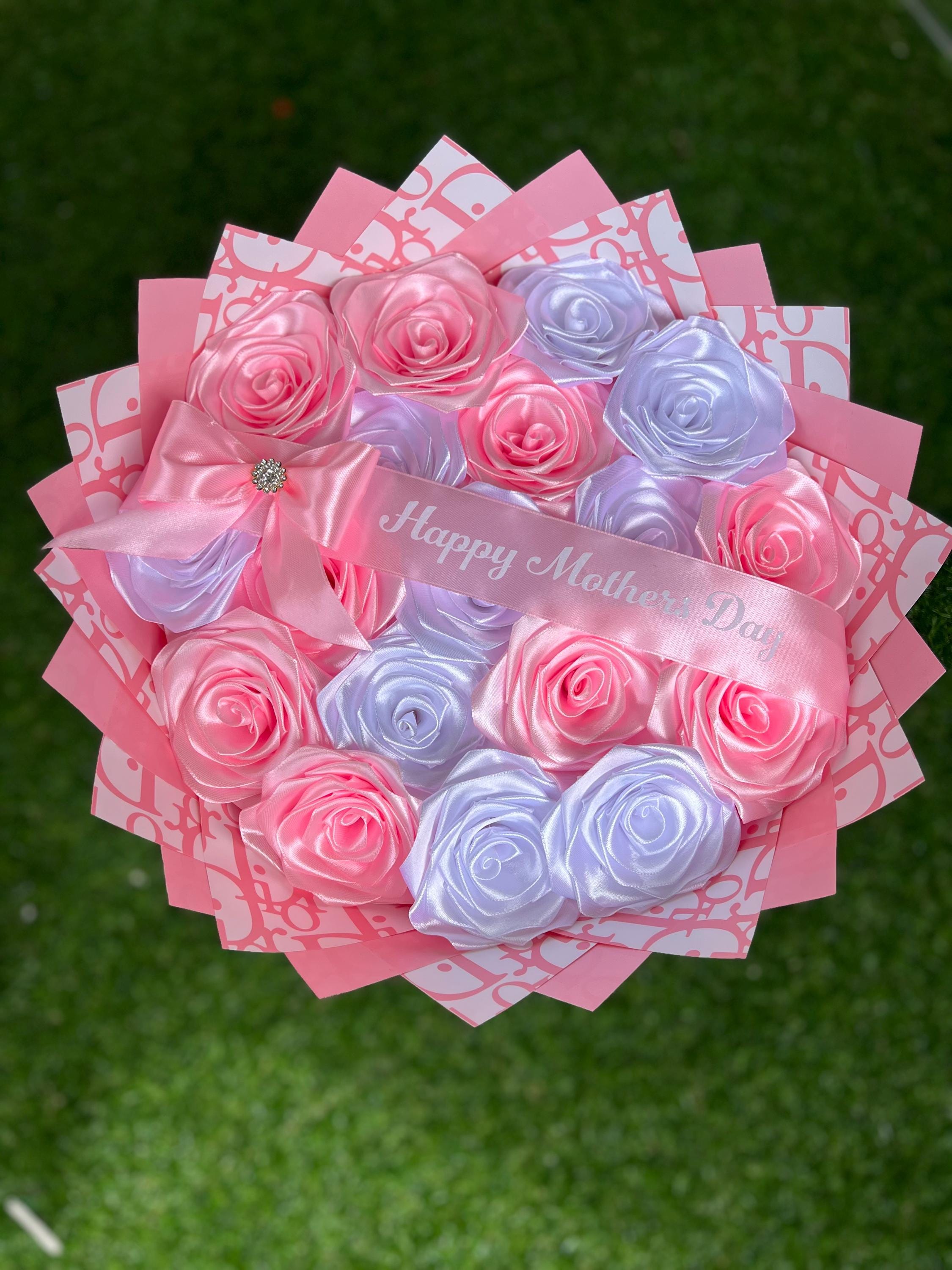 Pink Ribbon Rose Bouquet - Etsy