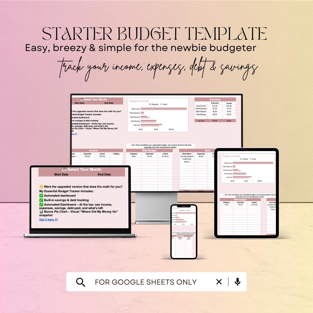 Starter Budget Template for Google Sheets | Simple Monthly Budget ...