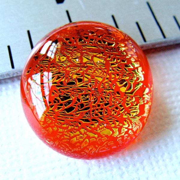 Dichroic Glass Cabochon 18 mm Gold in Orange Sparkler