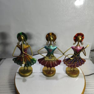Handmade Metal Musician Dolls (Set of 3) | Indian Folk Art Decor