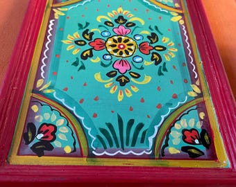 Handmade Painted Wooden Tray |  Antique and Vintage craft inlay