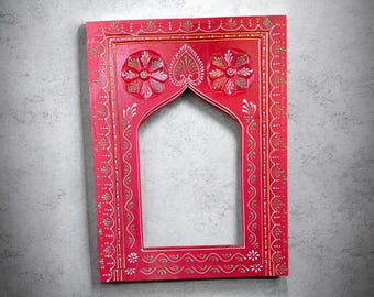 Hand Painted Wooden Vintage  Jharokha Frame | Antique Indian Wall Decor