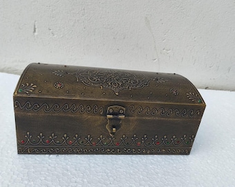 Vintage sieradendoosje | Handgemaakte antieke houten lade