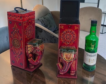 Handgeschilderde olifant wijnfleshouder doos handgemaakte items