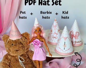 Printable Bow Birthday Party Hats: Kid, Pet & Doll Sizes (PDF Download Ages 1-10