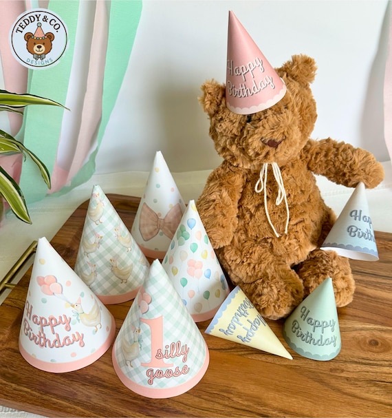 Silly Goose Birthday Party Hats: Pink Whimsical Decor (PDF