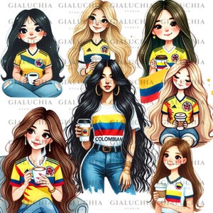 Watercolor Colombian Woman Clipart Bundle for Sublimation, Watercolor Colombian Girl PNGs for Projects, Stylish Colombian For Sublimation