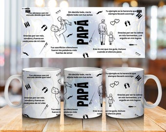 Spanish Phrases For Fathers Mug Wrap For Sublimation, Father&#39;s Day Mug PNG, Gifts For Dad, Frases Para Papá Mug 11/15 oz, Spanish PNG Design