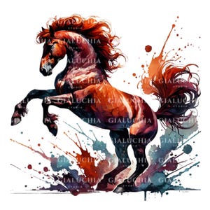 Bundle de cliparts cheval aquarelle PNG, silhouettes de chevaux élégantes et illustrations équines réalistes, graphiques en Sublimation d'animaux de la ferme de l'ouest