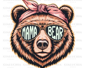 Retro Mama Bear PNG: Clipart di occhiali da sole per sublimazione