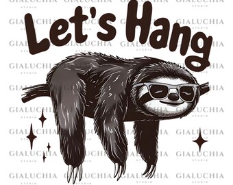 Lustiges Faultier Clipart: Retro Tier PNG Illustration (Digitaler Download)