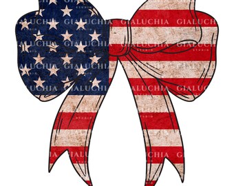 USA Flag Coquette Bow Clipart, Patriotic 4th of July PNG (Digital Download)