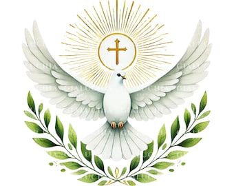 Imágenes prediseñadas del Espíritu Santo en acuarela: Primera Comunión, Confirmación (descarga digital PNG)
